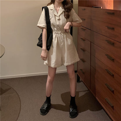 Polo Flip Collar Open Back Slim Romper For Women