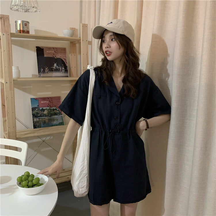 Polo Flip Collar Open Back Slim Romper For Women