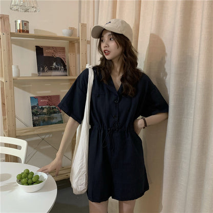 Polo Flip Collar Open Back Slim Romper For Women