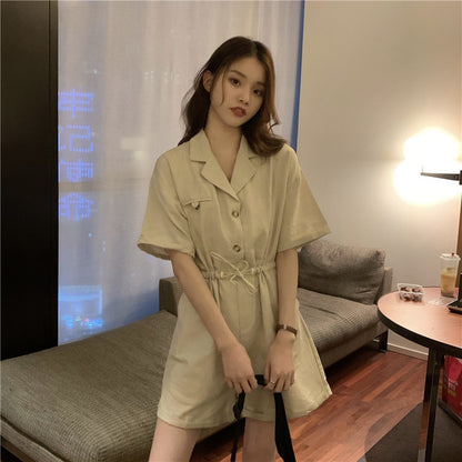 Polo Flip Collar Open Back Slim Romper For Women