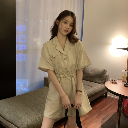 Polo Flip Collar Open Back Slim Romper For Women