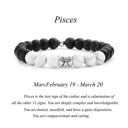 Frosted Black Agate & White Turquoise Couple Bracelets – Zodiac Beaded Bracelets for Unity & Everyday Wear