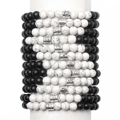 Frosted Black Agate & White Turquoise Couple Bracelets – Zodiac Beaded Bracelets for Unity & Everyday Wear