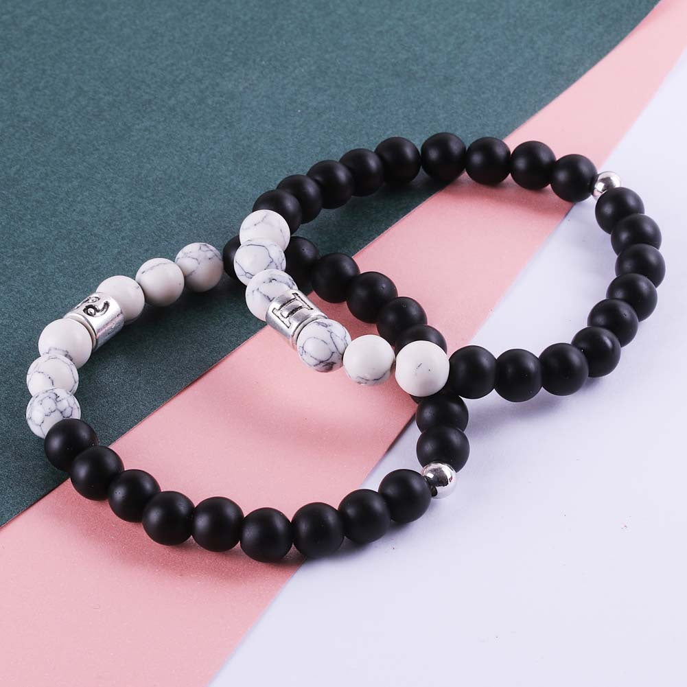 Frosted Black Agate & White Turquoise Couple Bracelets – Zodiac Beaded Bracelets for Unity & Everyday Wear