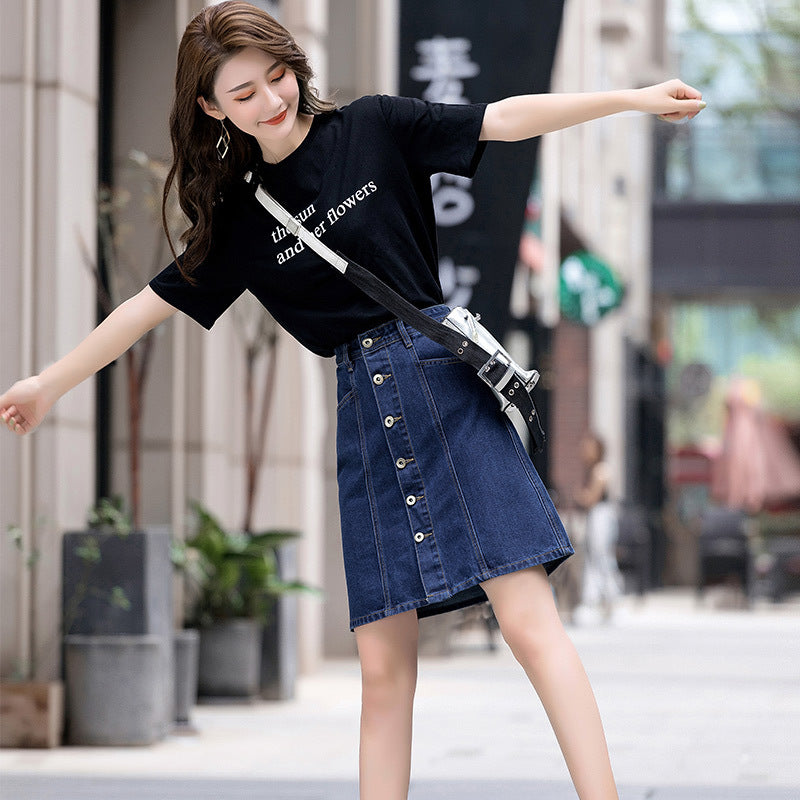 Skirts Plus Size High Waist A Line Denim Skirt Classic Trend