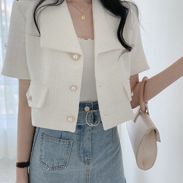 Summer Style Short Sleeve Chic Korean Design Blazer Jackets