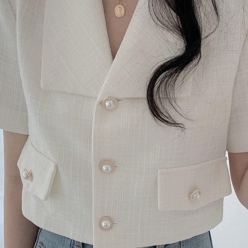 Summer Style Short Sleeve Chic Korean Design Blazer Jackets