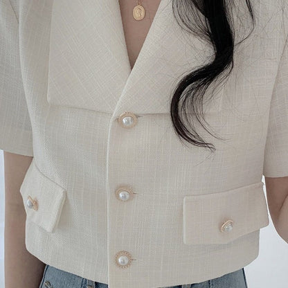 Summer Style Short Sleeve Chic Korean Design Blazer Jackets