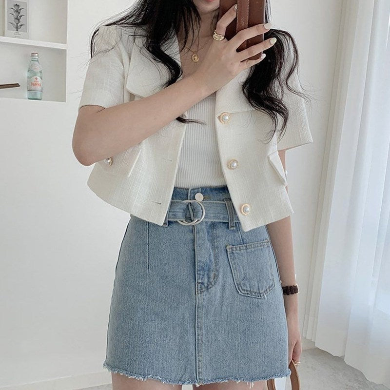 Summer Style Short Sleeve Chic Korean Design Blazer Jackets