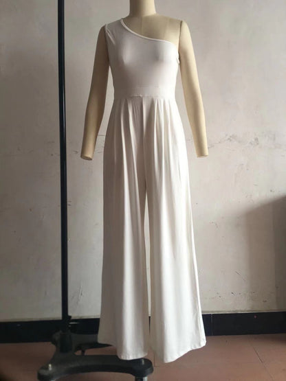 One Shoulder Casual Sleeveless Office Style Jumpsuits