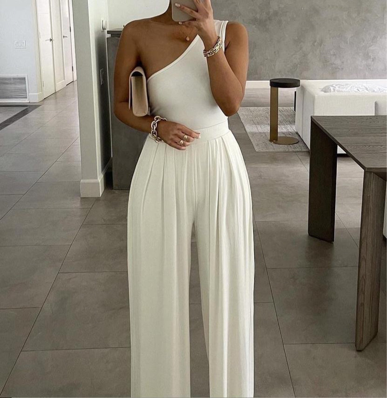 One Shoulder Casual Sleeveless Office Style Jumpsuits