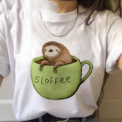 Women’s Sloth Kawaii Graphic T-Shirt – Cute Cotton Casual Tee