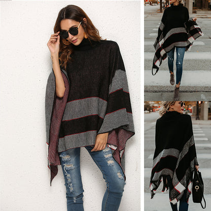 Women’s Cape Turtleneck Sweater – Oversized Knitted Pullover