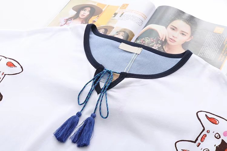 Harajuku Lucky Cat Embroidered T-Shirt – Kawaii Japanese Streetwear Tee for Women