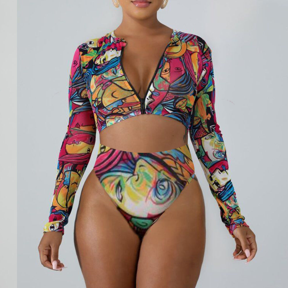 Butterfly Print Long Sleeve Bikini | Sun-Protective Surf & Swimwear