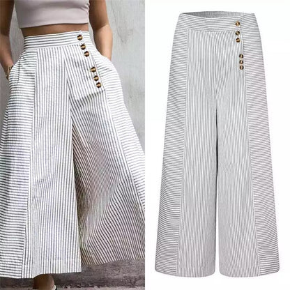 New Black White Wide Leg Loose Casual Capri