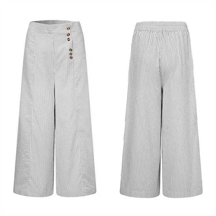 New Black White Wide Leg Loose Casual Capri