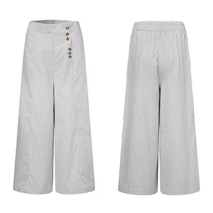 New Black White Wide Leg Loose Casual Capri