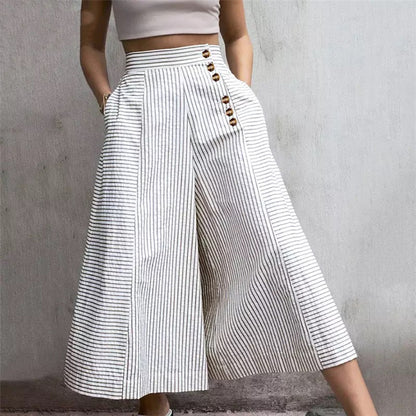 New Black White Wide Leg Loose Casual Capri