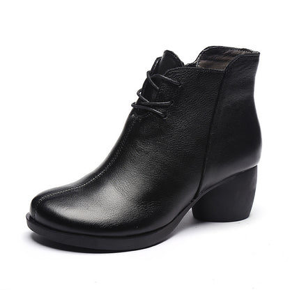 Retro-Style Leather Martin Boots for Women | Cowhide Thick Heel Vintage Footwear