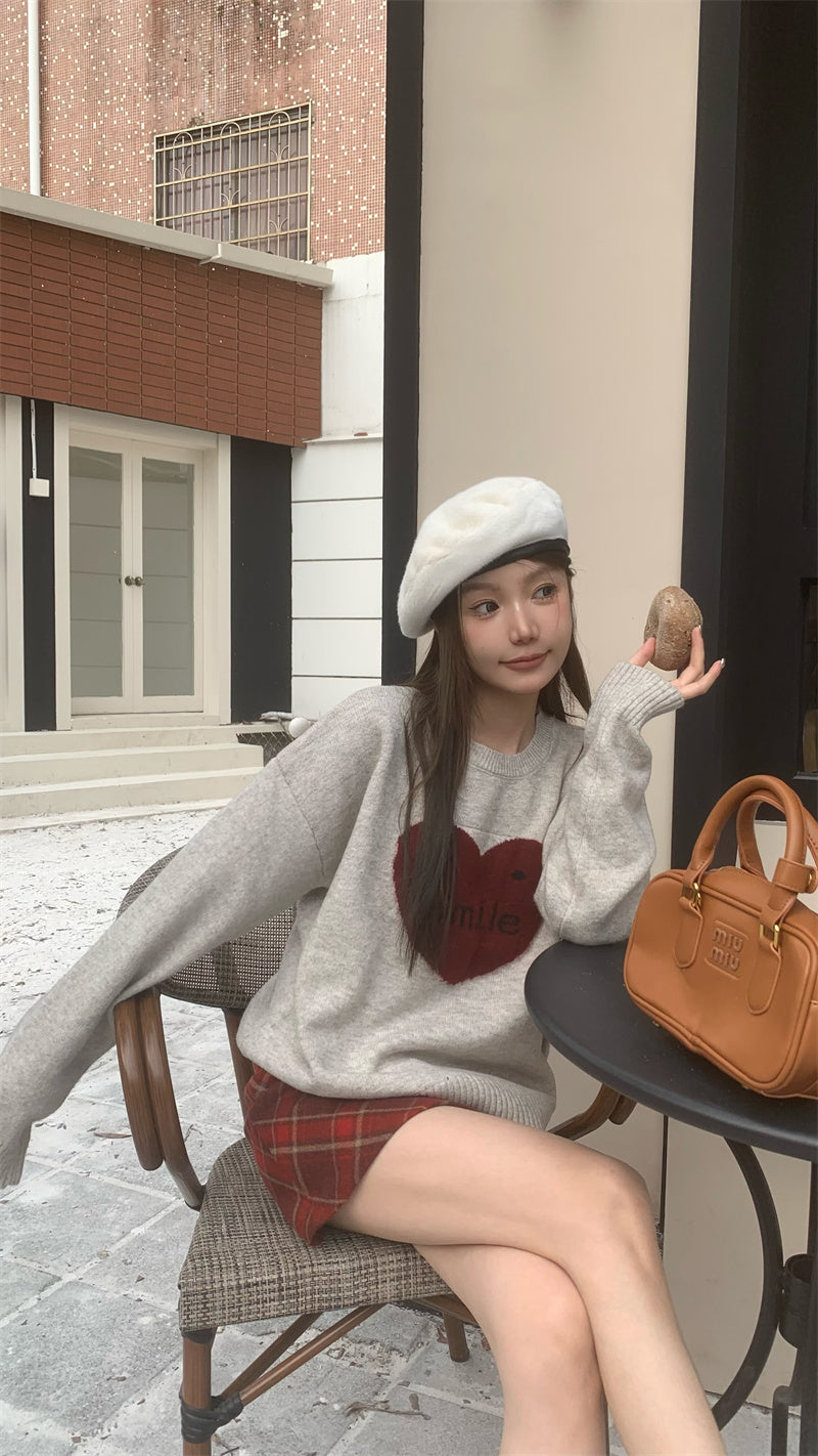 Love Jacquard Pullover Sweater – Sweet & Cozy Style for Women