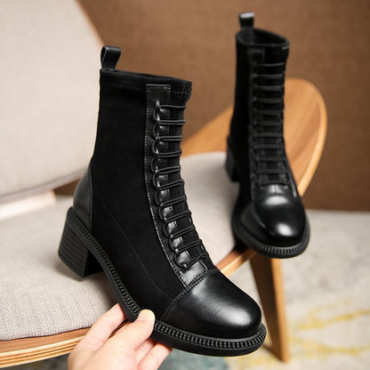British Motorcycle Style Low Heel Ankle Boots For Women