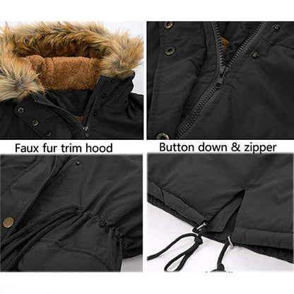 Womens Stand Collar Fur Hooded Soft Long Winter Coats