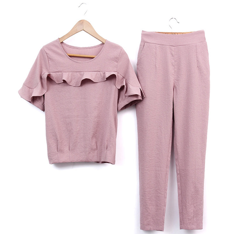 Ruffle Design Top Short Two Piece Outfit Sets