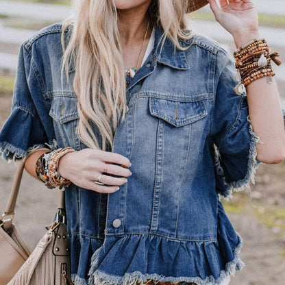 Casual Spring Autumn Blue Denim Coats