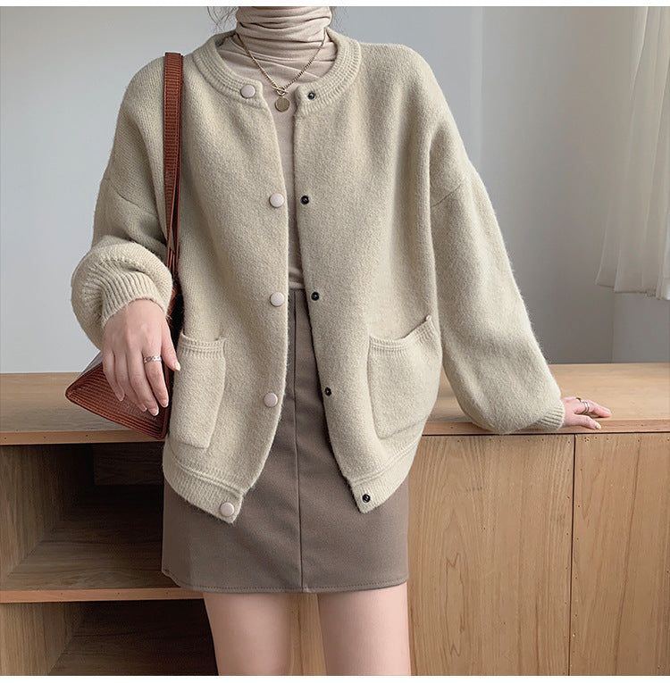 Women’s Straight Tube Knitted Cardigan – Solid Color Polyester, Chic Office & Casual Outfit