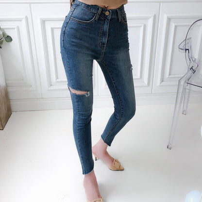 Four Buttons Down Closure Women Skinny Pencil Jeans