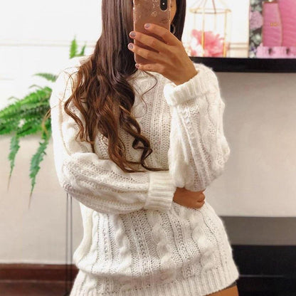 Autumn Winter Style Round Neck Long Sleeve Wrap Sweater Dresses