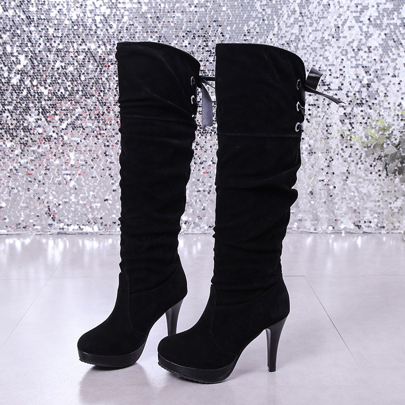 Knight-Inspired Over-the-Knee Boots for Women | PU Leather Round Toe Stiletto Heel Boots