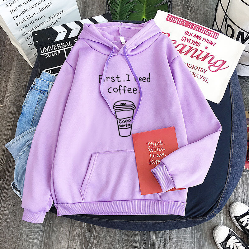 All-Match "First I Need Coffee" Fleece Hoodie