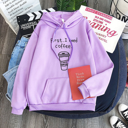 All-Match "First I Need Coffee" Fleece Hoodie