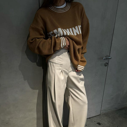 Knitted Round Neck Pullover Sweater for Women – Cozy & Chic