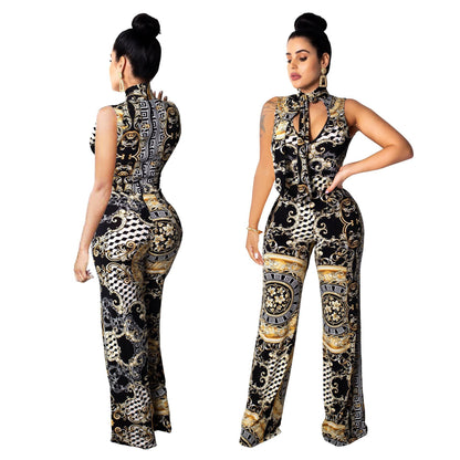 Women Ethnic Style Square Neck Sleeveless Jumpsuits