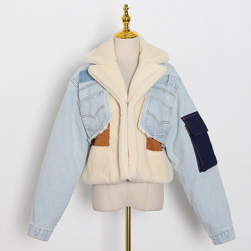 Straight Collar Vintage Blue Long Sleeve Denim Coat Jacket