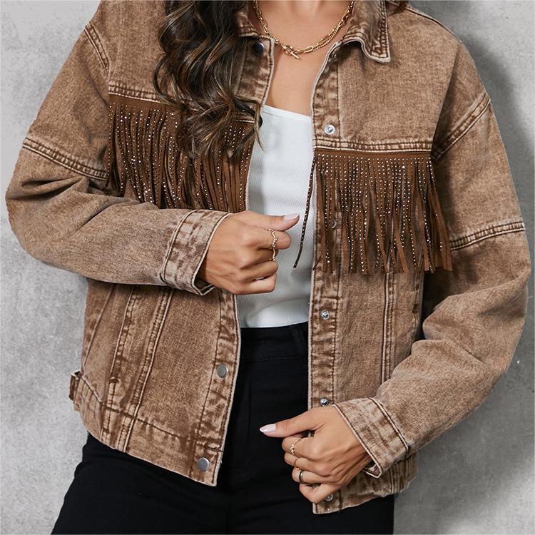 Women’s Tassel Lapel Jacket Coat – Brown Cotton Street Fashion Coats & Jackets 2025