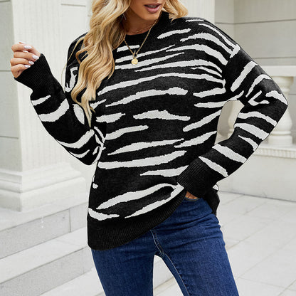 Autumn & Winter Striped Tiger Pattern Pullover Sweater for Women