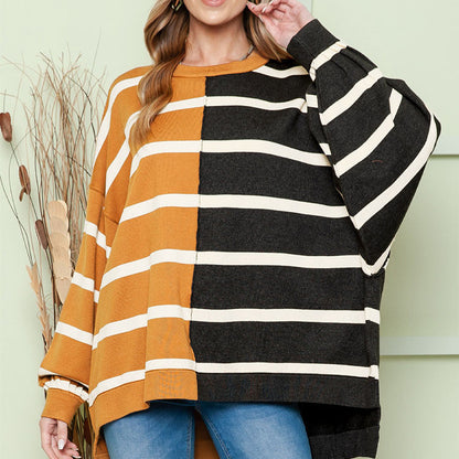 Women’s Striped Loose Pullover Long Sleeve Hoodie – Casual Japanese & Korean Style
