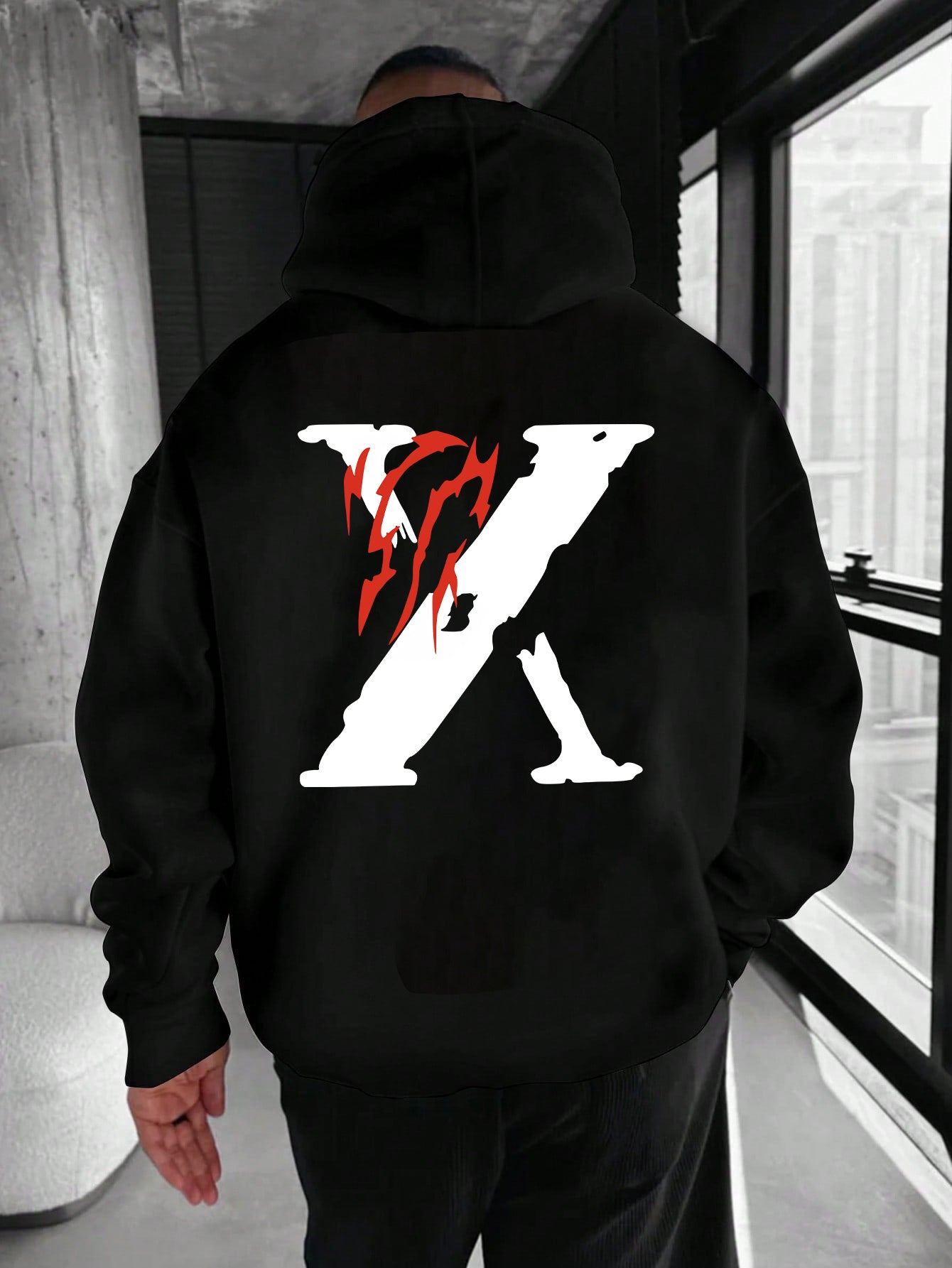 Men’s Graphic Print Hoodie – Casual Cotton Blend Pullover Sweatshirt for Fall/Winter Streetwear