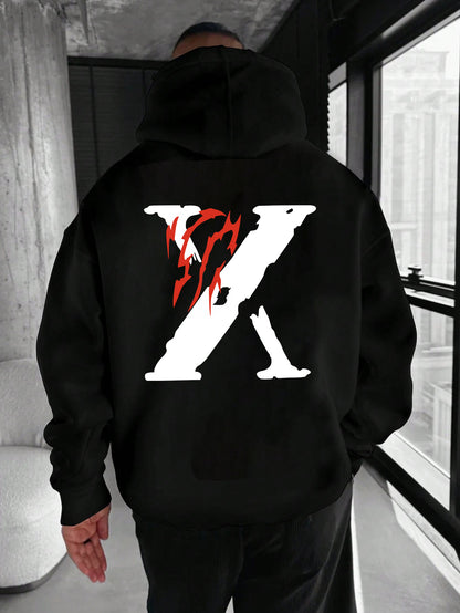 Men’s Graphic Print Hoodie – Casual Cotton Blend Pullover Sweatshirt for Fall/Winter Streetwear