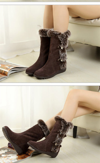 Winter High Lace Up Snow Boots Warm Fur Lined Mid Calf Shoes For Women