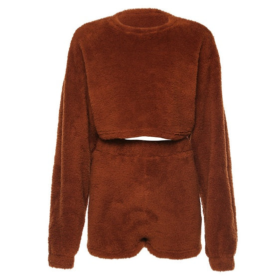 Solid Velvet Top & Shorts Two-Piece Outfit Set | Cozy Style 2025 Aesthetic