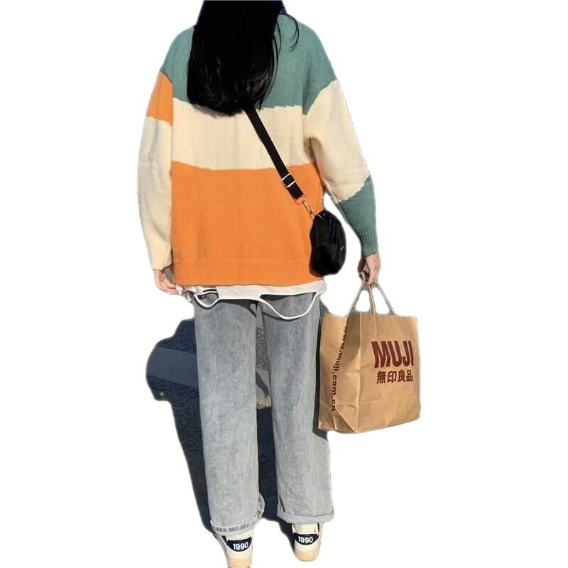 New Striped Sweater for Women – Loose Fit Acrylic Knitwear