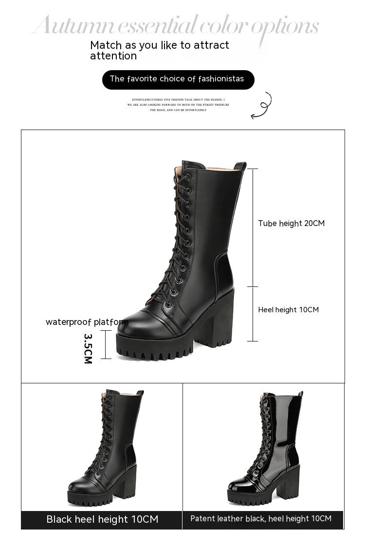 Womens Winter Mid Calf Boots Round Toe Zip Platform Lace Up Warm Boots For Women Comfortable Female Shoes