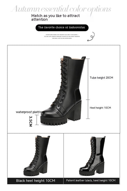 Womens Winter Mid Calf Boots Round Toe Zip Platform Lace Up Warm Boots For Women Comfortable Female Shoes