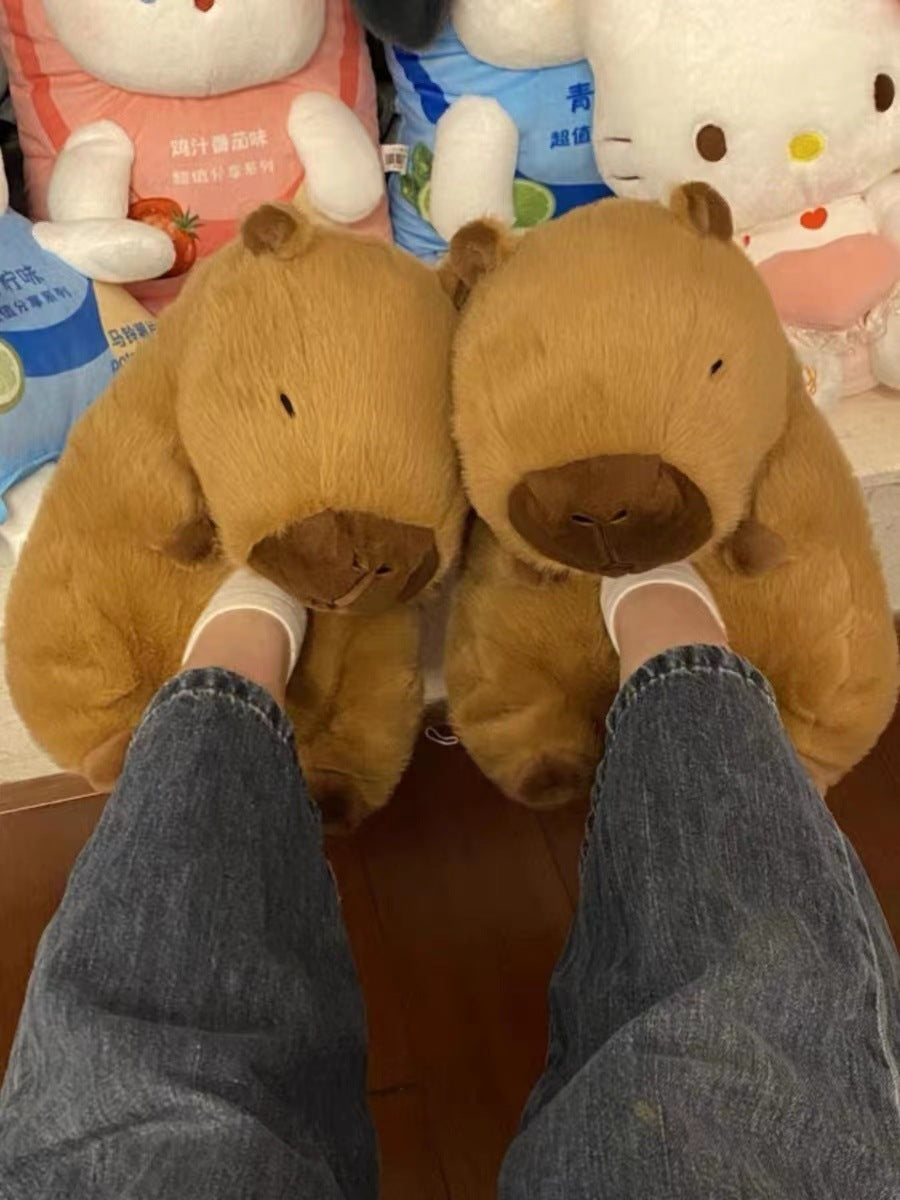 Unisex Bear & Capybara Cartoon Cotton Slippers – Cozy Indoor Winter Shoes