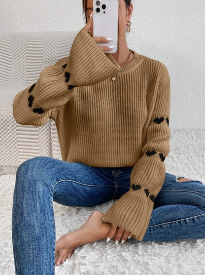 Cozy Heart Jacquard Pullover – Sweet & Stylish Comfort